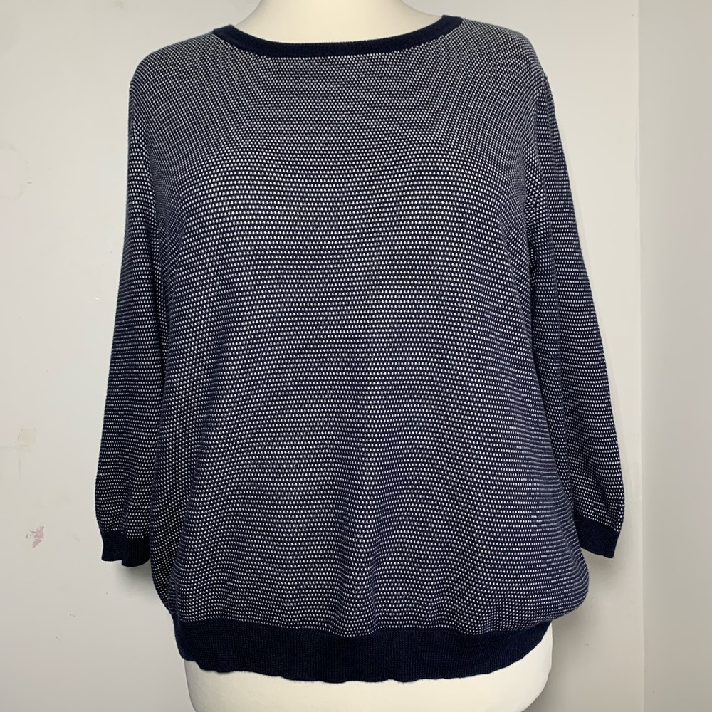 Peter Hahn Women's Knit Jumper Navy White Mix Long Sleeve Pullover Casual UK 22 - Picture 2 of 15